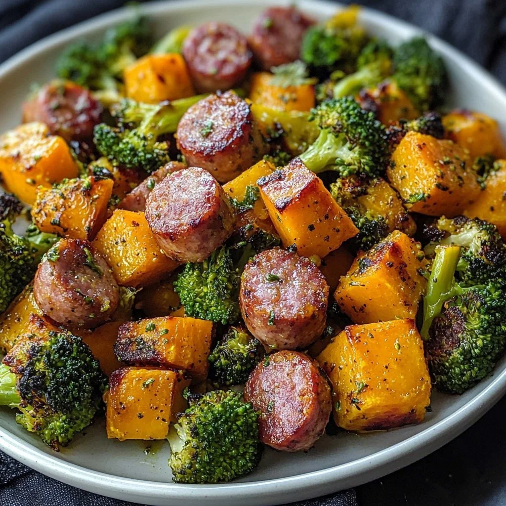 Honey Garlic Sausage on a sheet pan with vegetables, an easy dinner recipe.