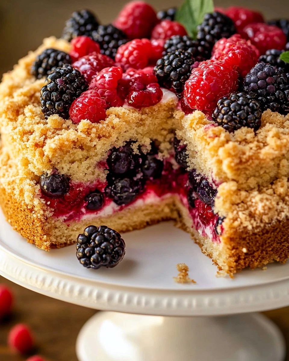 Simple homemade berry cake with fresh berries on top