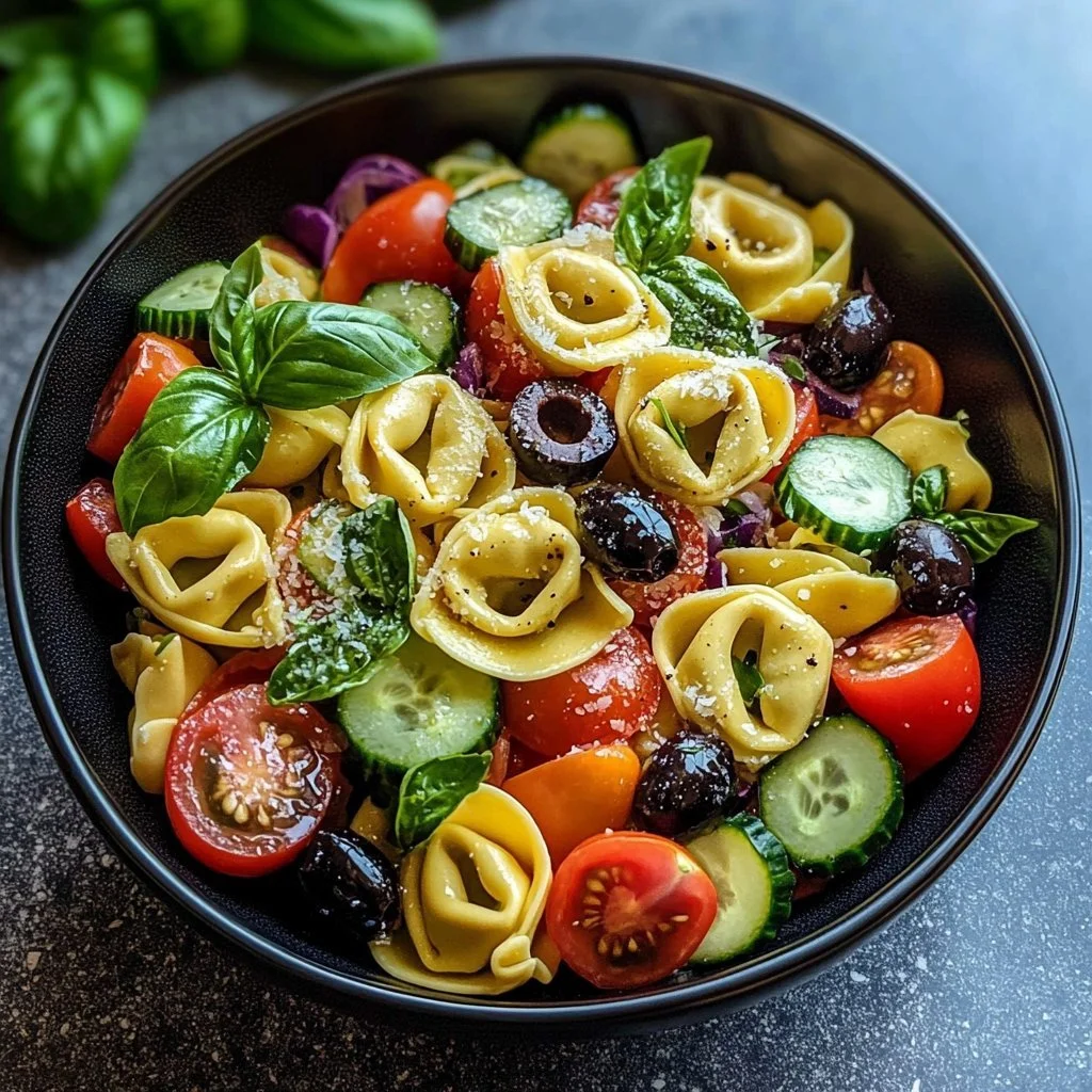 Delicious Summer Tortellini Salad with fresh ingredients and vibrant colors